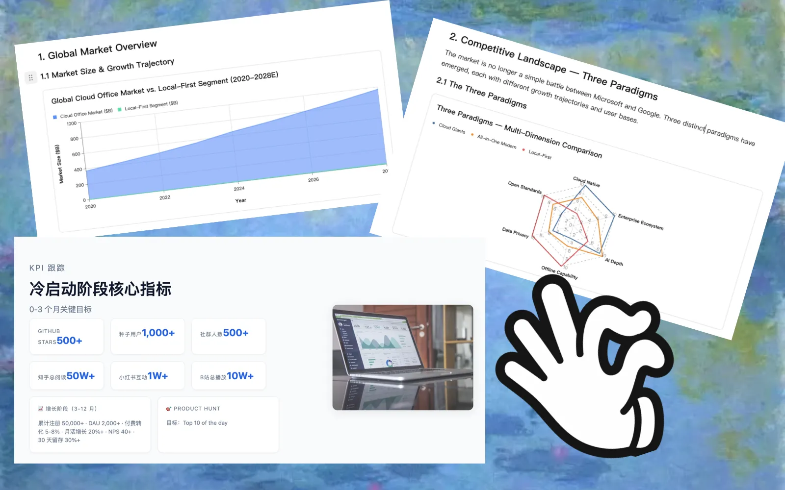 WriteX document close-up with charts and polished interactions, showing visual components and fluid preview